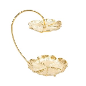 Gold Plated Dual Layered Floral Decorative <b>Tray</b> Modern Plant Design Irregular Single Piece - Product Image 1