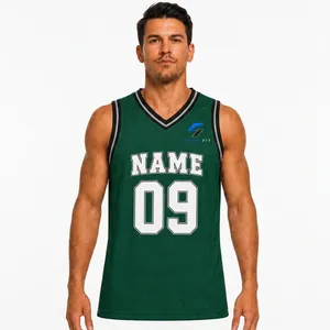 Maillot de basket vert personnalisé pour homme, col en V, sans manches, impression par sublimation, nom de l'équipe 09, maille respirante, coupe classique, 100 % polyester - Product Image 2