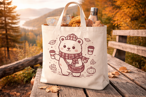 AMANI 250gsm Cotton Canvas Tote Bag Long Handle Eco Friendly Washable Reusable Shopping Bag Custom <b>Cute</b> <b>Bear</b> Print Wholesale - Product Image 3