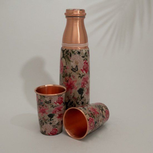 New Copper Water Bottle with Two Glass Hammered Design For Hydration Yoga & Ayurveda Inspired Drinkware Bottle With Packaging - Product Image 3