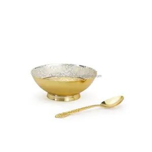 Criativo Handmade Brass Gold + Silver chapeado Mour patti Bowl Set In Velvet Gift Box preço de atacado Índia Home decor Art elefante