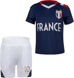 Conjunto de Camiseta de Fútbol de Francia Unisex, Manga Corta, Cuello en V, Sublimada, 100% Poliéster, Malla Transpirable, Nombre del Equipo Personalizado, Cintura Elástica - Product Image 1