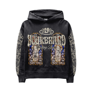 Ensemble de survêtement unisexe pour homme avec sweat à capuche zippé et pantalon évasé, effet vieilli, broderie, délavé à l'acide - Product Image 2