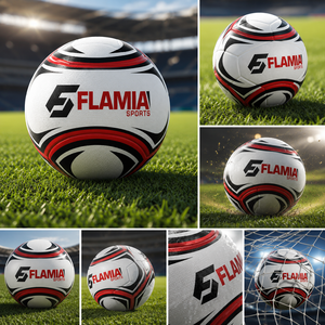 ฟุตบอล Flamia Sports รุ่น TB-001 ขนาด 5 ลายสั่งทำพิเศษ แบบเชื่อมด้วยความร้อน สีขาวแดง ทนทาน โลโก้แบบมีสไตล์ ไส้บอลบิวทิล ใช้ได้ทั้งในร่ม/กลางแจ้ง - Product Image 3