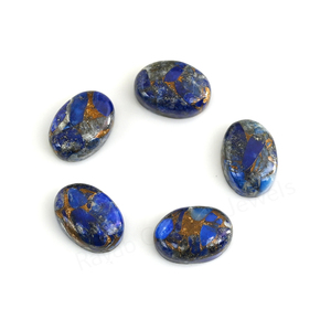 Natural <b>Lapis</b> <b>Lazuli</b> Copper Composite 10x14mm Oval Flatback High Polish Smooth Loose Gemstone Cabochon Jewelry Making Pendant - Product Image 1