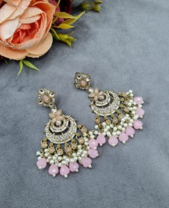 Luxury Chandbali <b>Earrings</b> Antique <b>Gold</b> Plated Pearl Beaded <b>Dangle</b> <b>Earrings</b> For Women Traditional Ethnic Festive Wear Collections - Product Image 4