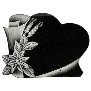 Stèle funéraire sculptée à la main avec gravure en relief, style portugais, en granit noir d'Inde, avec motif floral - Product Image 1