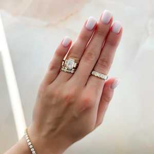 4 Carat Emerald Cut Lab Grown Diamond Three Stone Ring Bezel Set Baguette Trilogy Band Women Custom 14K 18K <b>Solid</b> Gold Wholesale - Product Image 6