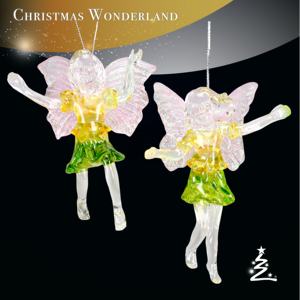Christmas New Year Spring Decoration Clear Yellow Green Orange Fuchsia Paint Clear Irrid Plated Acrylic 3D <b>Flying</b> <b>Fairy</b> Ornament - Product Image 1