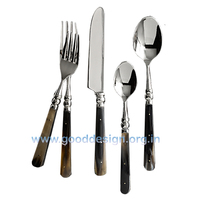 Lot de 5 couverts de luxe jetables biodégradables 18/10, très demandés, pour mariage et fête, avec manche en corne naturelle, en acier inoxydable
