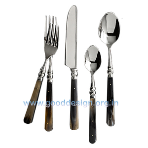 18/10 Hot Selling 5 Pcs <b>Wedding</b> Party Flatware Set Natural Horn Handle Stainless Steel Cutlery Set - Product Image 2