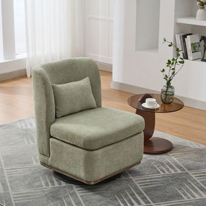 25.2\" Wide Modern Chenille Cushioned Armless Metal Base 360 Degrees <b>Swivel</b> <b>Chair</b> with Pillow for <b>Living</b> <b>Room</b> Families - Product Image 1
