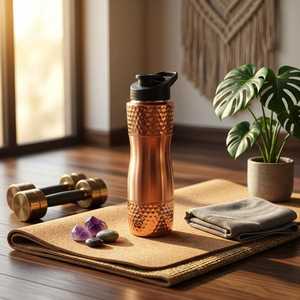 <b>Copper</b> Water <b>Bottle</b> Hammered 1L Hinged Cap Bpa Free Gym Use Classic Design Anti-corrosion Boiling Safe - Product Image 4