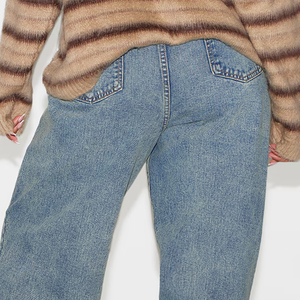 Hot Selling Solid Color Blank <b>Ladies</b> Baggy Pants Custom Heavyweight High Quality Oversized Denim Baggy Jeans For Women - Product Image 4