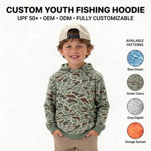 Custom Sublimated UPF 50+ Birdseye Mesh Polyester Boys <b>Children</b> Fishing Pullover <b>Hoodie</b> Lightweight Long Sleeve Performance Camo - Product Image 1