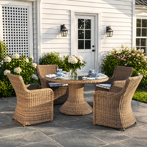 Luxury Patio <b>Dining</b> Set for 4 Weather Resistant <b>Rattan</b> Chairs with Soft Cushions and Elegant Round <b>Table</b> - Product Image 1