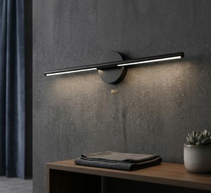 Minimalist Black Metal <b>Wall</b> Lamp LED Warm White 3500K Touch Control Dimmable Bathroom Indoor <b>Lighting</b> - Product Image 1