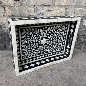 2026 Sustainable Luxury MDF Wood & Resin Inlay <b>Single</b> Tier Desk Storage Tray Elegant Indian Handmade Design Direct Factory Price - Product Image 2