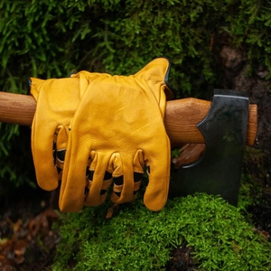 Gants de travail en cuir de vachette jaune résistant à la chaleur, robustes, avec manchette de sécurité, gants de construction polyvalents de qualité supérieure, noirs - Product Image 4