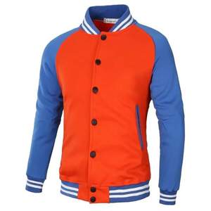 Chaqueta Varsity para Hombre, Color Naranja y Negro, Mangas con Botones, Cuello Camisero, Estilo Casual para Otoño, Largo Regular, Color Sólido, Material de Poliéster - Product Image 5