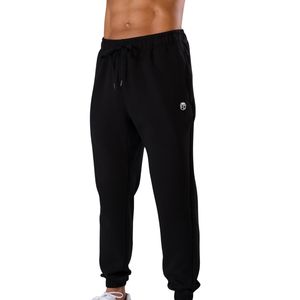 Pantalon de jogging fuselé noir pour homme en mélange de coton double tricot, avec poches zippées, pour le sport, approvisionnement en gros OEM - Product Image 2