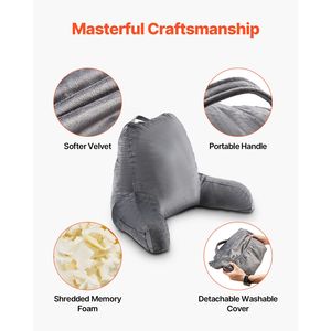 Grande Cuscino da Lettura Lavorato a Maglia con 3 Tasche, Memory Foam e Rivestimento in Velluto Lavabile per Divano - Product Image 4