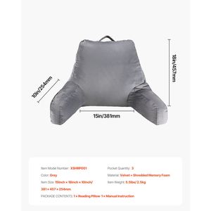 Cuscino Letto e Lettura Misura Standard in Memory Foam Sminuzzato con 3 Tasche, Rivestimento Corto in Velluto Lavabile per Riposo a Letto e Lettura - Product Image 6