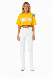 Camiseta Corta para Mujer, Personalizada con Bordado de Letras, Cuello Redondo, Manga Corta, Corte Holgado, Informal, Primavera Verano, 100% Algodón - Product Image 5
