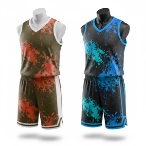 Wholesale Custom Logo Basketball Uniform <b>Set</b> Sublimated <b>Paint</b> Splatter Pattern Team Shorts Kit Activewear - Product Image 1
