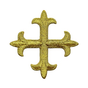 Boutique Eco-Friendly Woven Patches-Damask Weave Embroidered Gold Cross Sew-On Customized Color Logo English Hats Alphabet - Product Image 1