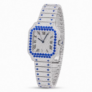 Reloj unisex de lujo de acero inoxidable con diamantes incrustados, esfera analógica, cristal de zafiro, caja redonda de 41 mm, cierre de mariposa, cuarzo. - Product Image 6