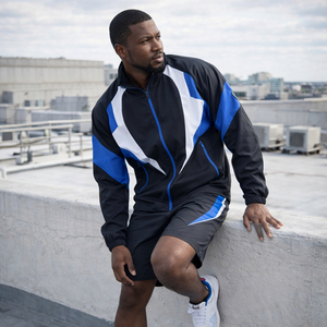 Custom Logo Streetwear Breathable <b>Men's</b> Nylon Zip up <b>Jacket</b> and Shorts Sets Two Piece Windbreaker Tracksuit Set <b>Men</b> - Product Image 3