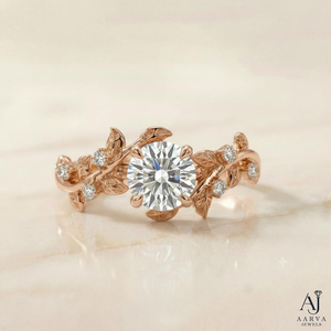 Anillo de Compromiso AARVA JEWELS Chapado en Oro Rosa con Moissanita, Corte Brillante Redondo, Engaste de Garra, Diseño de Planta, Anillo Romántico para Mujer - Product Image 1