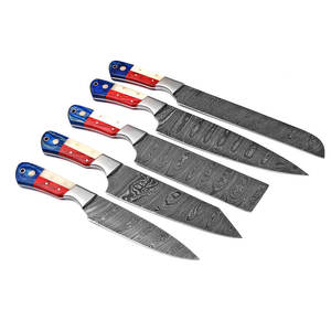 Ensemble de couteaux utilitaires en acier Damas de haute qualité, manche en bois, bouton poussoir, écologique, très tranchant, antidérapant, style industriel - Product Image 1