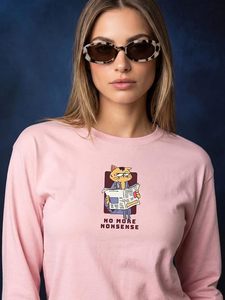 Pink Women Long Sleeve <b>T</b> <b>Shirt</b> <b>Cat</b> Print Crew Neck Tee Casual Daily Wear - Product Image 2