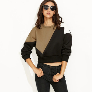 Custom Logo Women Color Block Sweatshirt Oversized Crew Neck Long Sleeve Drop Shoulder <b>Pullover</b> Wholesale Streetwear Sweatshirts - Product Image 3