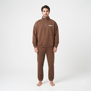Conjunto de Sudadera con Capucha y Media Cremallera Oversize de Algodón Tejido para Hombre al por Mayor y Pantalón Jogger - Product Image 5