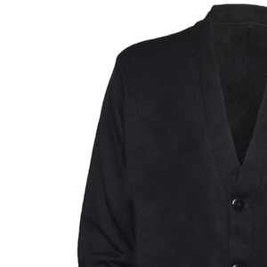Cárdigan Negro de Punto, Manga Larga, Cuello en V, Cierre de Botones, Estilo Casual para Otoño, 100% Acrílico, Franja Roja en la Manga Izquierda - Product Image 2