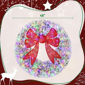 Guirlande de Noël pré-éclairée de 48 pouces avec nœud rouge 3D, 11 modes d'éclairage, télécommande, guirlande de porte d'entrée floquée - Product Image 3