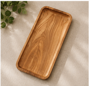 Plateau de service rectangulaire moderne en bois fait main, plateau décoratif, support de rangement utilitaire pour la maison, l'hôtel, le café - Product Image 2