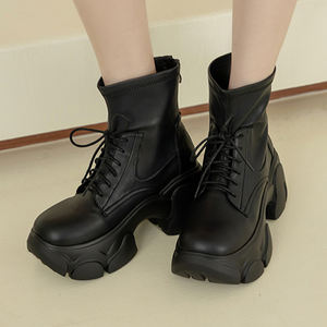 Bottines à plateforme à talon épais de 8,5 cm pour femme Ann'S, en cuir véritable, fermeture éclair, doublure de talon rembourrée pour un confort accru - Product Image 1
