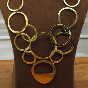 <b>Statement</b> Golden Brass <b>Necklace</b> Chunky Circle Link Bold Bohemian Jewelry Modern Minimalist Gift for Her - Product Image 1