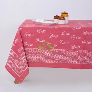 Floral Print Dabu 100% Cotton Elegant Handmade Block Printed Traditional Heritage Rectangle Artisan Design <b>Table</b> <b>Cover</b> - Product Image 3