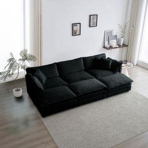 Divano Componibile a U Super Morbido e Reversibile a 6 Posti con 3 Pouf e 3 Cuscini Decorativi, Seduta Profonda e Confortevole per Soggiorno - Product Image 1