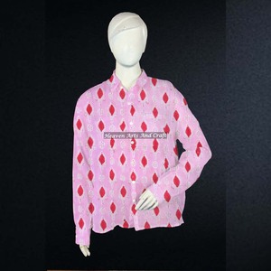 Bohemian Cotton Block Print Full Sleeve Shirt Women's Lightweight Summer Shirt, Casual <b>Hippie</b>-Inspire Boho Shirt - Product Image 4
