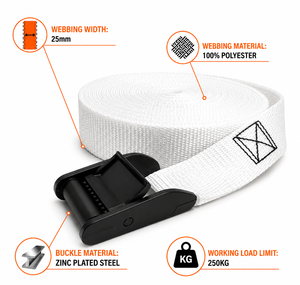 Provina Correas de amarre de plástico negro de 25mm con hebilla de leva de alambre blanco Amarre para control de carga para Moto-Exportar a Vietnam - Product Image 6