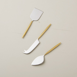 Juego de cuchillos para queso con mango de mármol, 3 piezas, cortadores de queso de acero inoxidable chapados en oro para tabla de charcutería, hechos a mano, cocina moderna - Product Image 5
