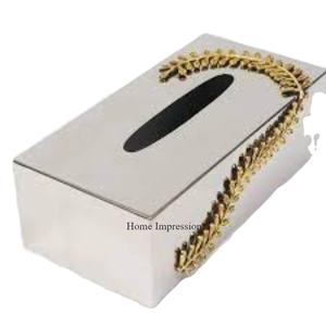 Most Fancy Unique Designer High Graded Gold Plated Leaves Designer Attractive Look Silver Color Shiny Polish <b>Tissue</b> <b>Paper</b> Holder - Product Image 1