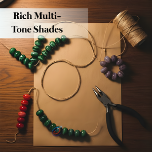 Cuentas Sueltas de Vidrio Estilo Murano con Rayas Multicolores |   Cuentas espaciadoras redondas hechas a mano de 12x16mm para hacer pulseras y manualidades - Product Image 3