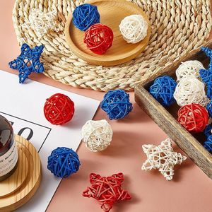 Boules en rotin rouge, blanc et bleu pour la décoration de vases, artisanat DIY du 4 juillet, 36/72 pièces, ornements suspendus pour les fêtes commémoratives - Product Image 4